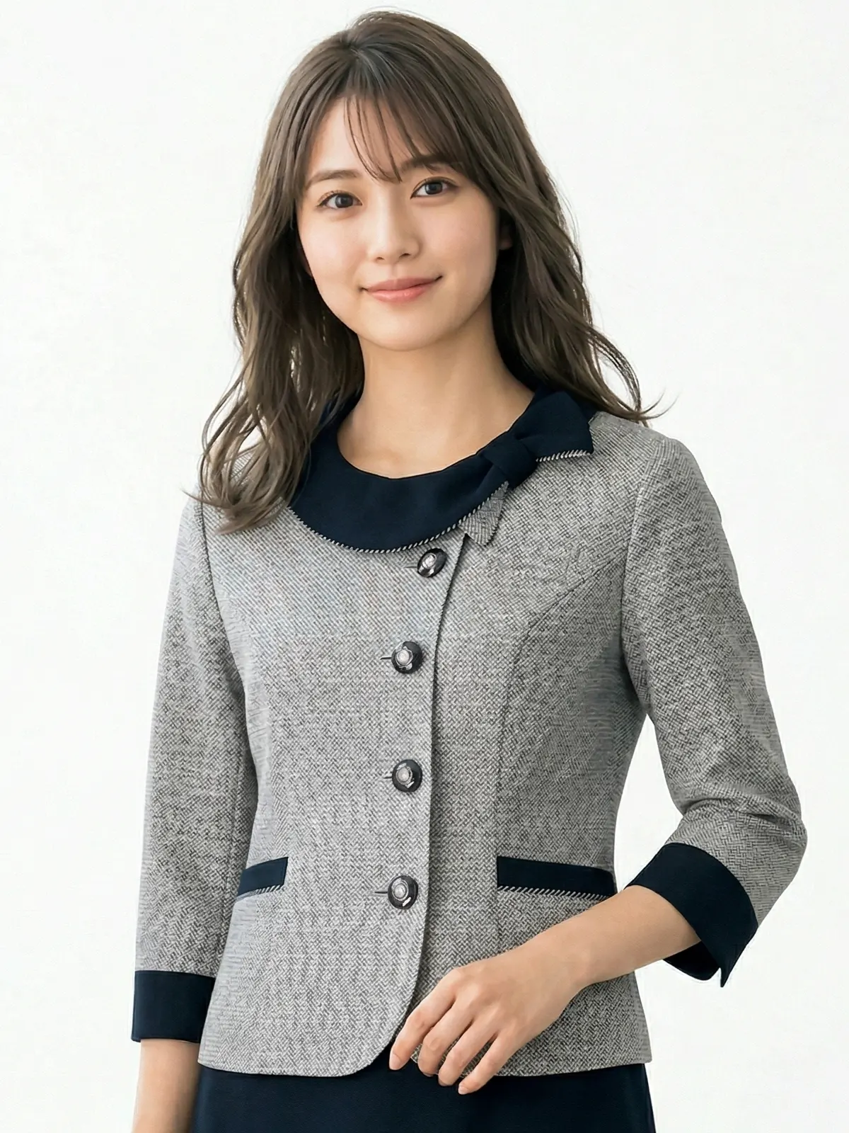 26775-8 七分袖オーバーブラウス グレー